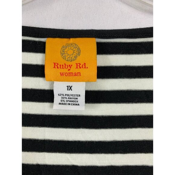 Ruby Rd. Women's Black & White Stripped Top - Picture 3 of 5